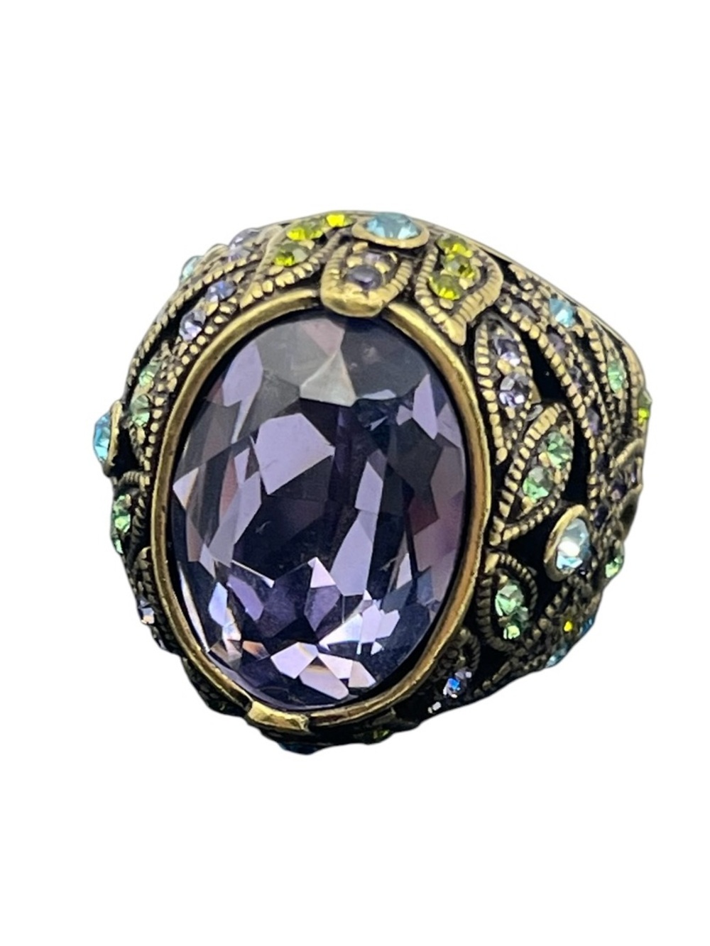 Heidi Daus "Delight In Tanzanite" Swarovski Crystal Dome Ring Sz 7 purple green